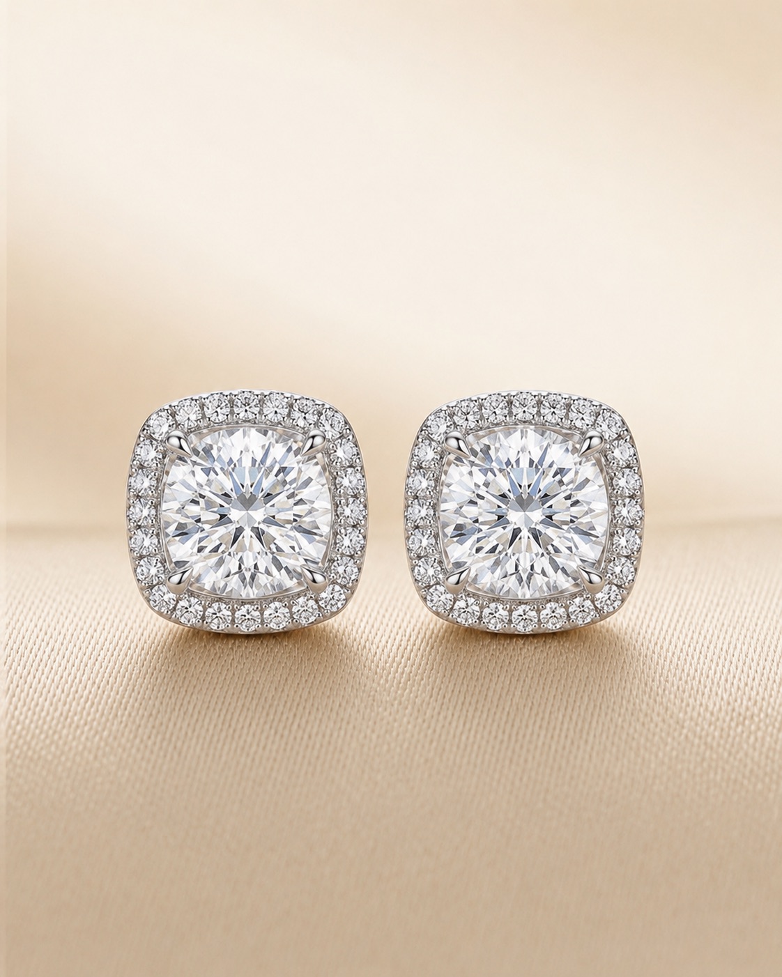 The Alice 3ct Halo Cushion-Shaped Studs